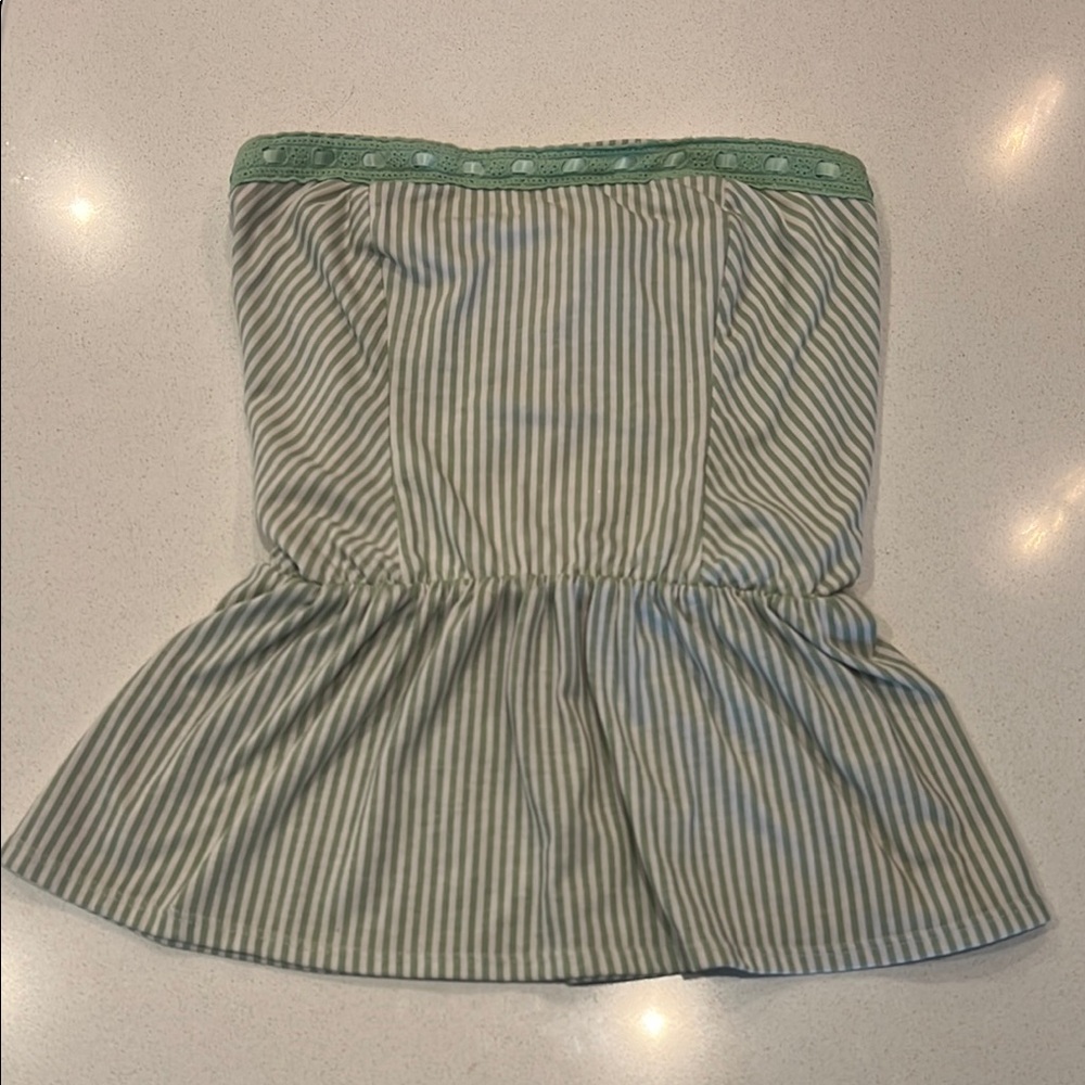 Green and White Striped Tube Top